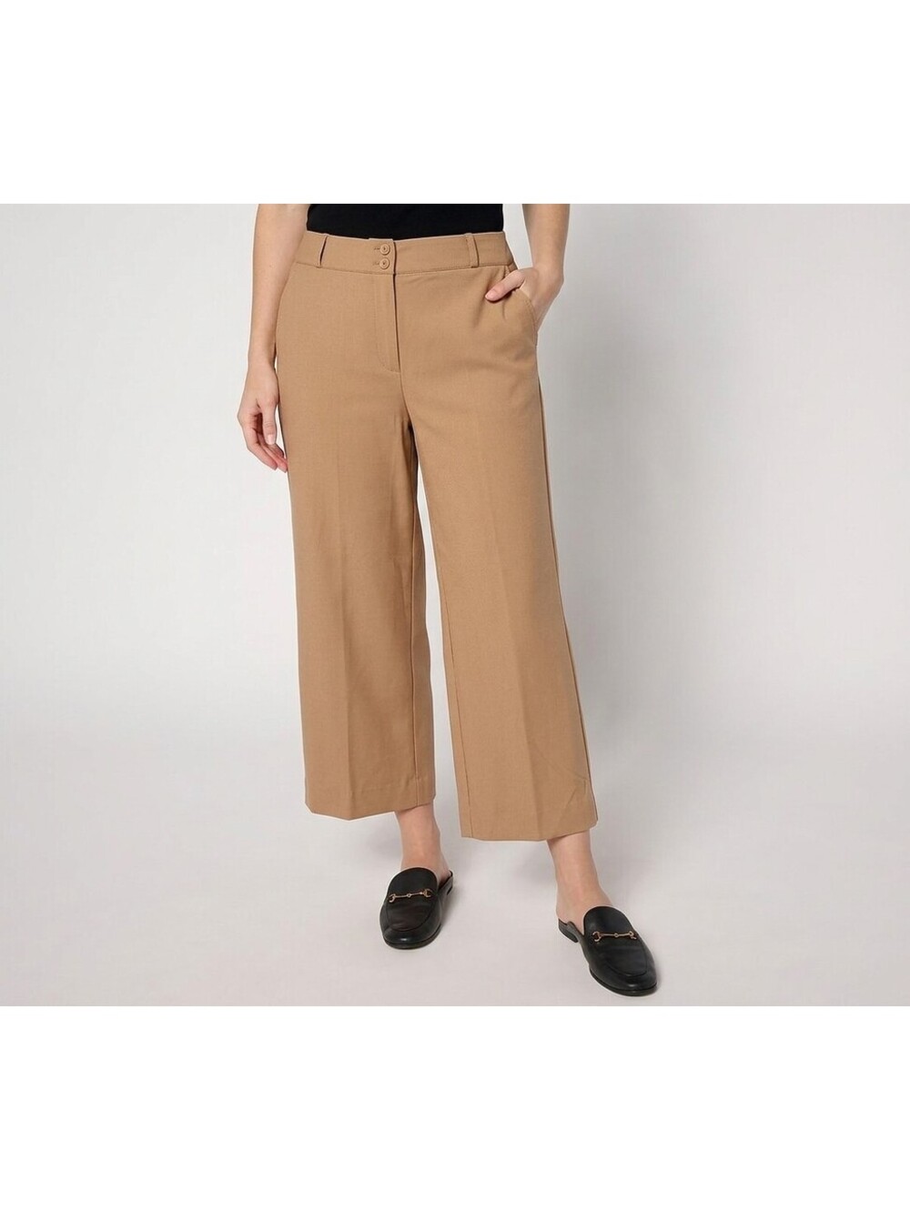 Isaac Mizrahi Live! Knit Twill Wide Leg Crop Trouser Medium Camel, Tall X-Large